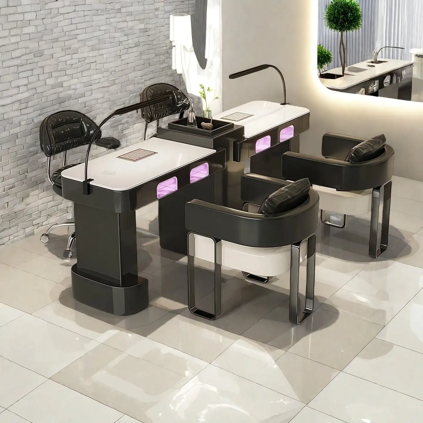 

Panda Colour Marble Powerful Vacuum Cleaner Roasting Lamp Nail Art Table and Chair Set Complete High-end Combination Furniture