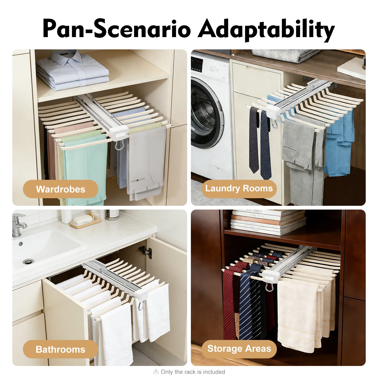 

Slide Out Pants Hanger 22 Pairs Capacity Space Saving Drawer Style Closet Organizer Soft Close & Wrinkle-Free Design Double-Row Pants Rack for Trousers/Jeans/Skirts/Ties