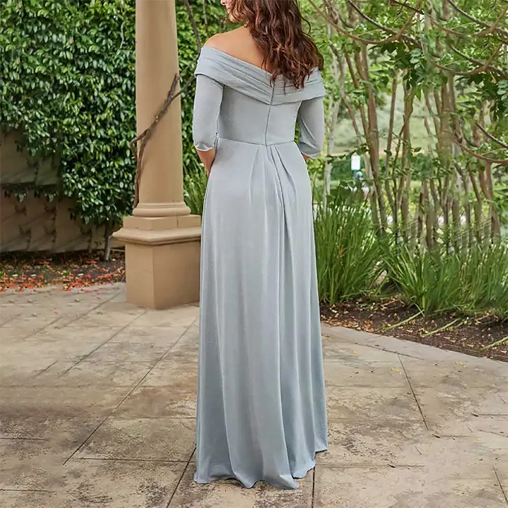 فستان سهرة أنيق على شكل حرف v نصف كم مطوي مستقيم للنساء فساتين لحضور الحفلات الموسيقية فساتين وصيفة العروس فساتين رسمية Fساتين Sheer