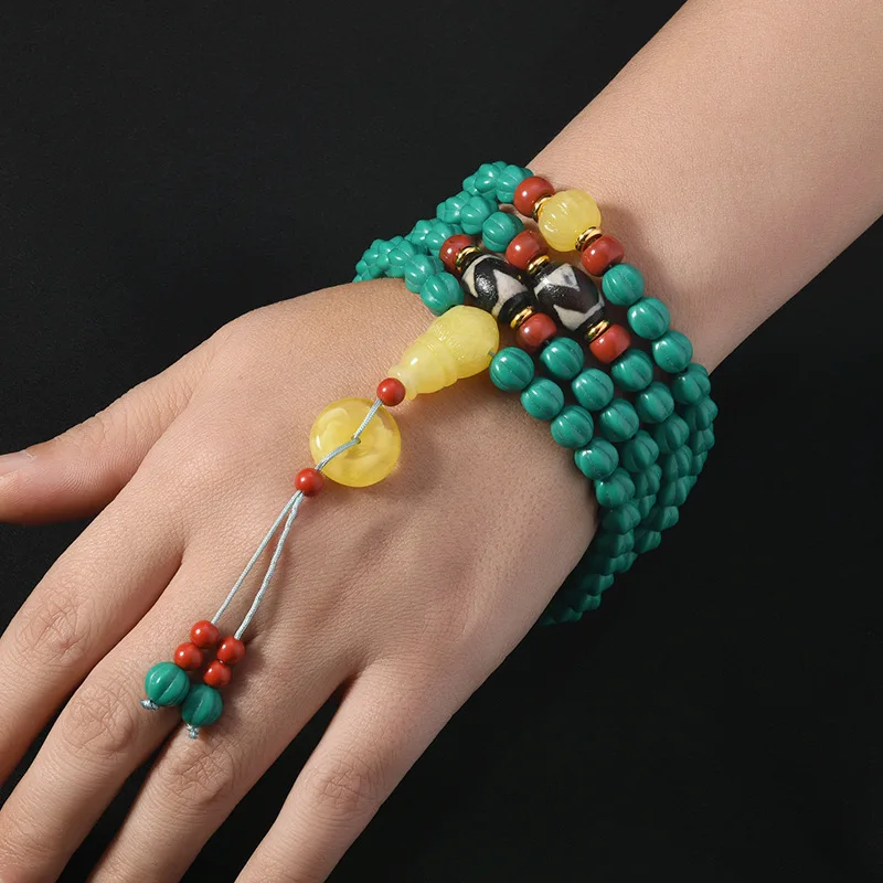 Turquoise Dzi Tibetan Necklace Ethnic Style 108 Bead Bracelet Men And Women Sweater Chain