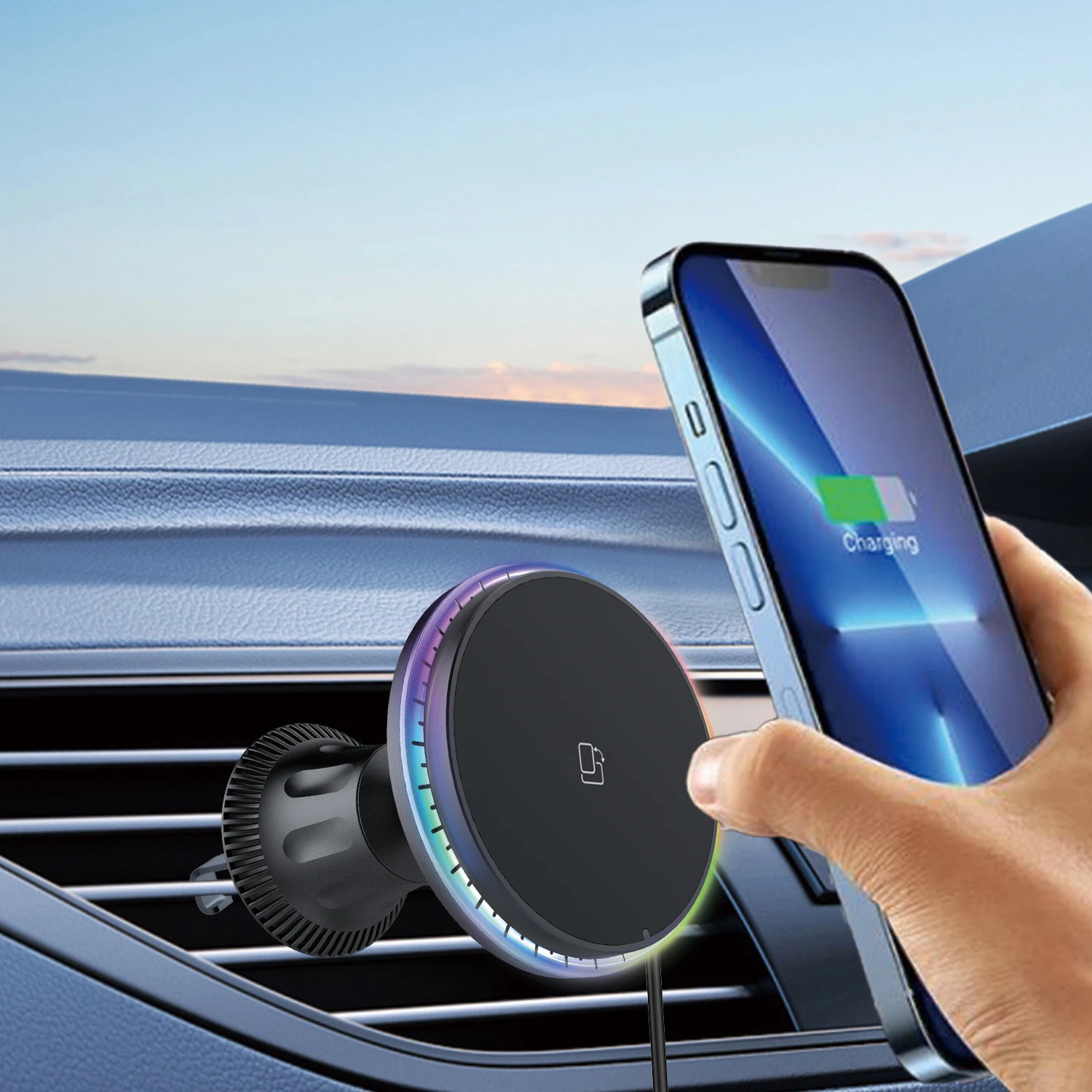 

Беспроводное автомобильное зарядное устройство, магнитный держатель для телефона с быстрой зарядкой 15 Вт, подходит для iPhone 12, 13, 14, 15, 16 Pro Max, беспроводное автомобильное зарядное устройство