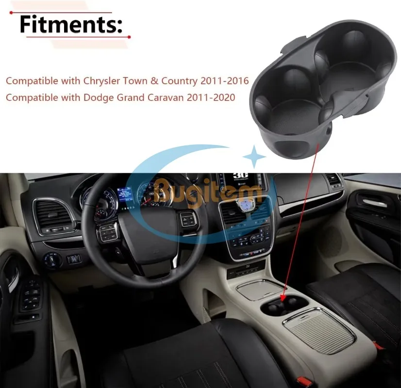 1WV70DX9AA Black Cup Holder Insert Divider For Dodge Grand Caravan 2011-2020 Chrysler Town & Country 2011-2016 Cup Holder Liner