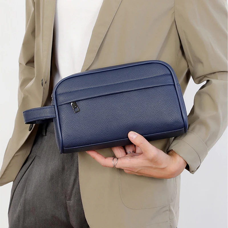 Zipper Wristlet Bag PU Leather Men Daily Use Clutch Bag Business Envelope Bag Waterproof Money CellPhone Purses And Handbags