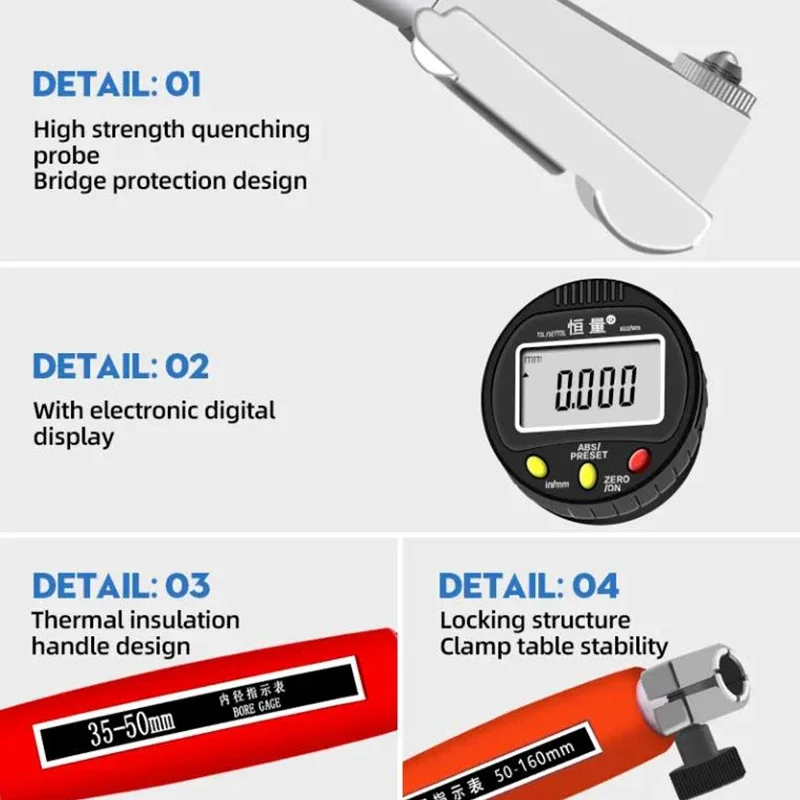 High-Precision Digital Inner Diameter Dial Gauge 10-18mm Measurement Range 0.001mm Resolution Cylinder Indicator Gauge