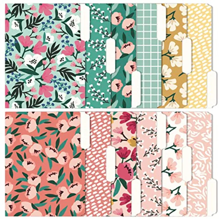 

Cute File Folders, Set of 12 3-Tab Letter Size Decorative File Folders Boho Colored Manilla 8.5 x 11 Filing Pretty Designer Hom