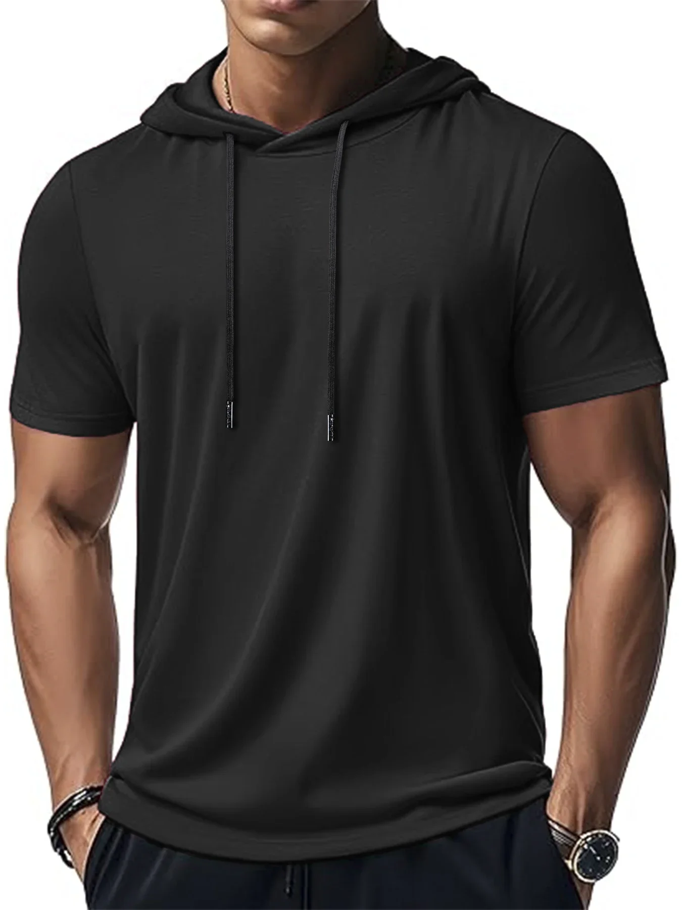 Men's Trendy And Fashionable Thin Style Breathable Loose Outdoor Running Casual Top Sports Short Sleeved T-shirt Hooded Style image 6