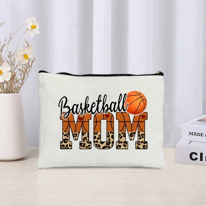 Sport Mom Letter Basketball Football Leopard Printed Cosmetic Bag Organizer Travel Sundries Zipper Storage Pouch New Make Up Bag