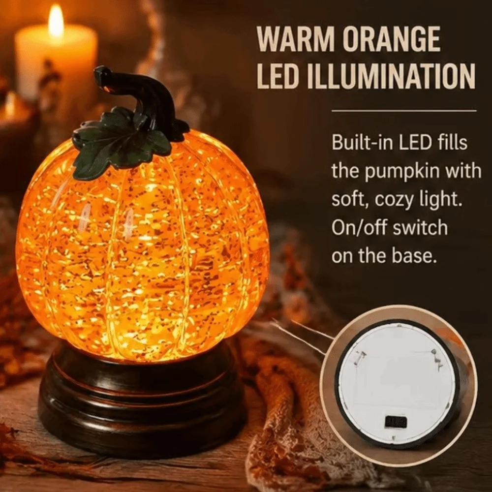 Resin Glitter Pumpkin Table Lamp Creative Warm Light Glowing Pumpkin Decorative Light Stable Base Retro Halloween Night Light