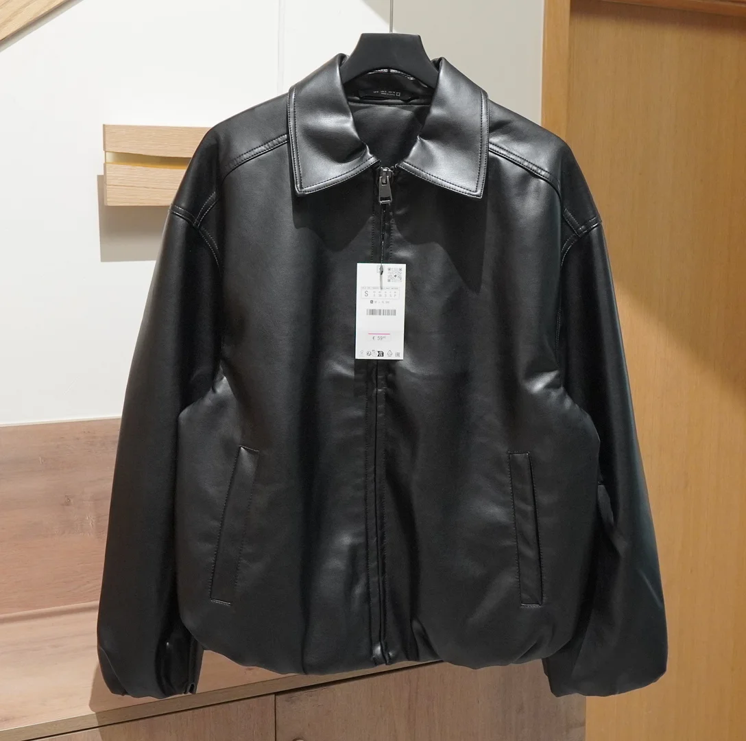 

Европейская и американская модная мужская одежда, однотонная простая черная куртка из искусственной кожи, куртка из искусственной кожи, винтажное пальто с лацканами