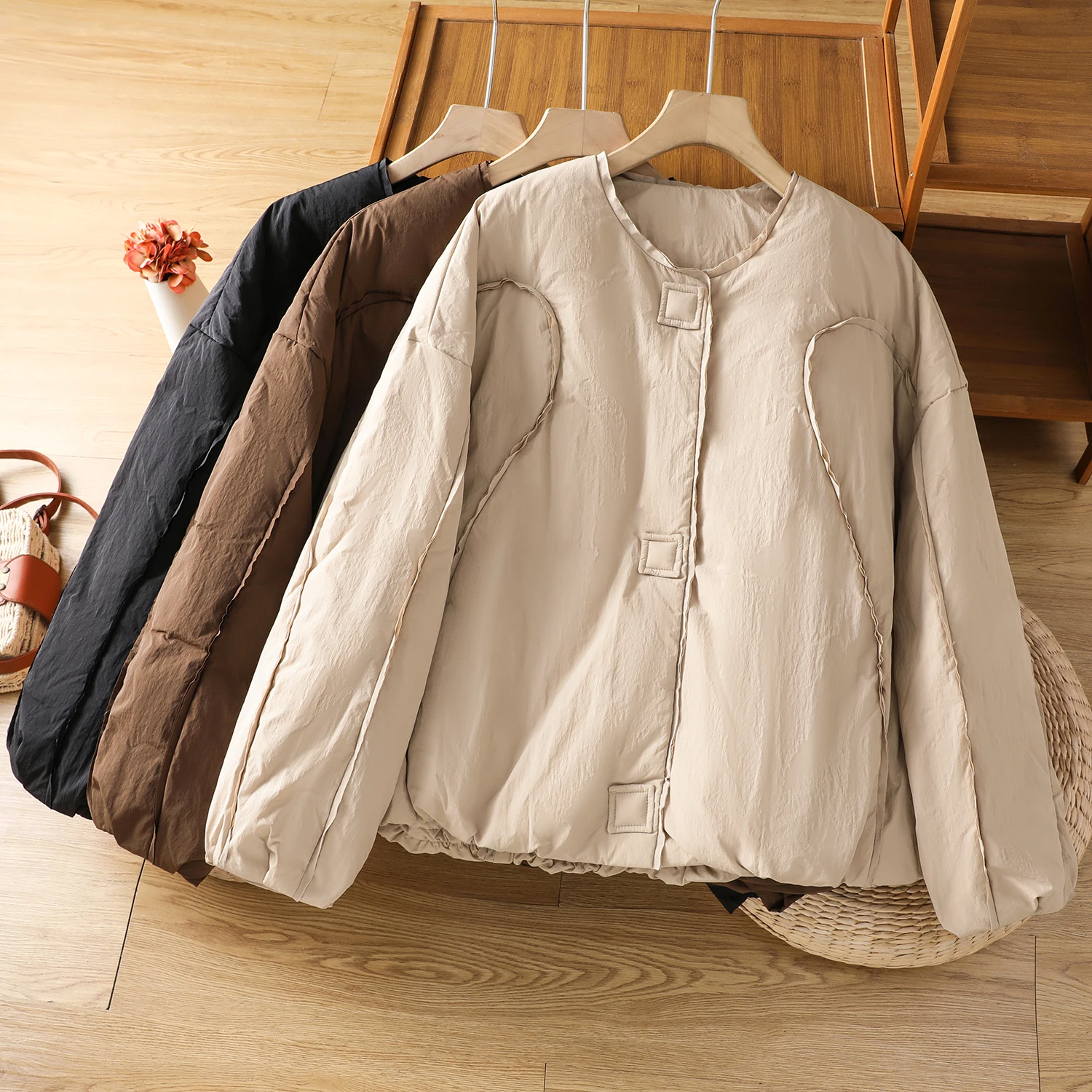 

Зимняя хлопковая куртка Thiened ort, женское однотонное легкое обтягивающее художественное пальто Sli, теплое модное подходящее пальто