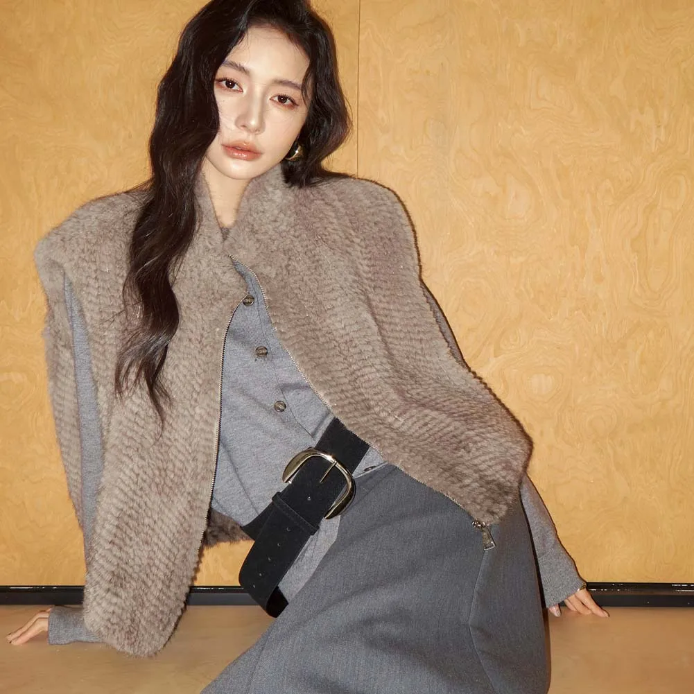 เสื้อกั๊กขนมิงค์ถักสองด้าน ผ้ากำมะหยี่นำเข้า ฤดูหนาวปี 2025 ทรงเข้ารูป