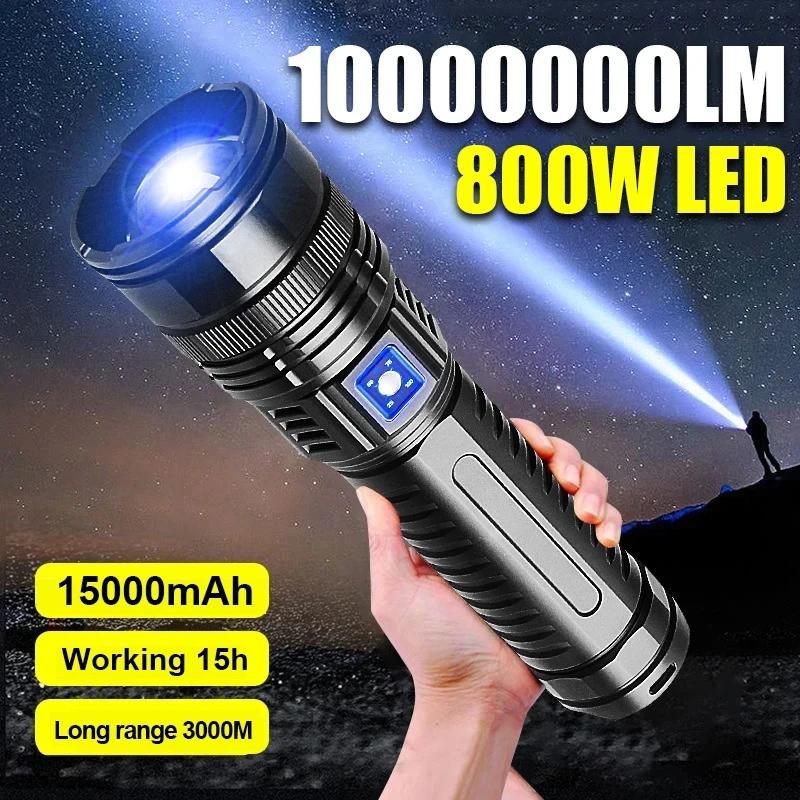 

9900000LM Ultra Bright Torch Built-in Battery Flash Light Emergency Spotlights 5km 1500W Most Powerful Led Flashlights Tactical