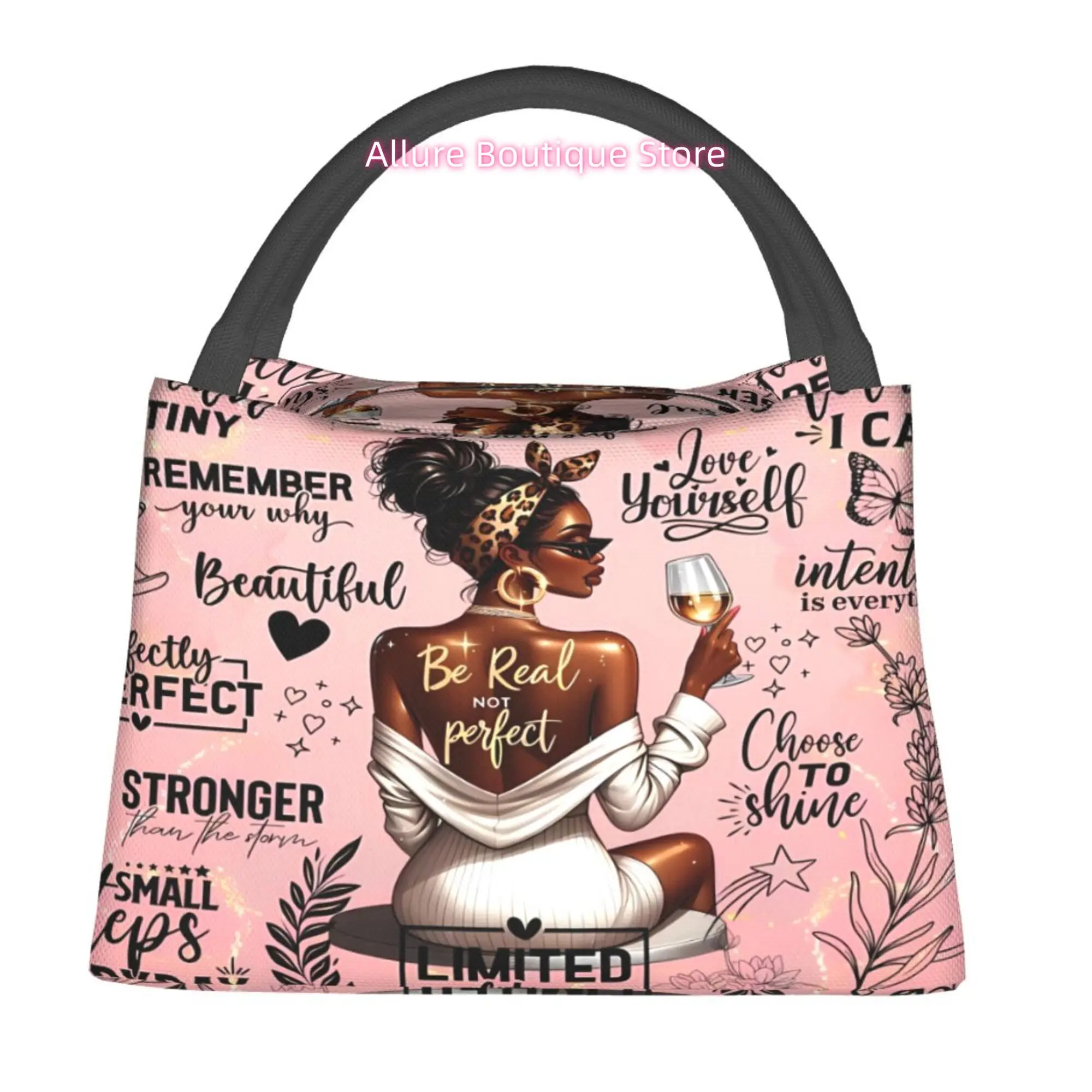 1pc Merry Christmas, Black Girl Wine Tasting Pattern, Portable Reusable Cooler Bag, Insulated Bag, Insulated Lunch Bag,