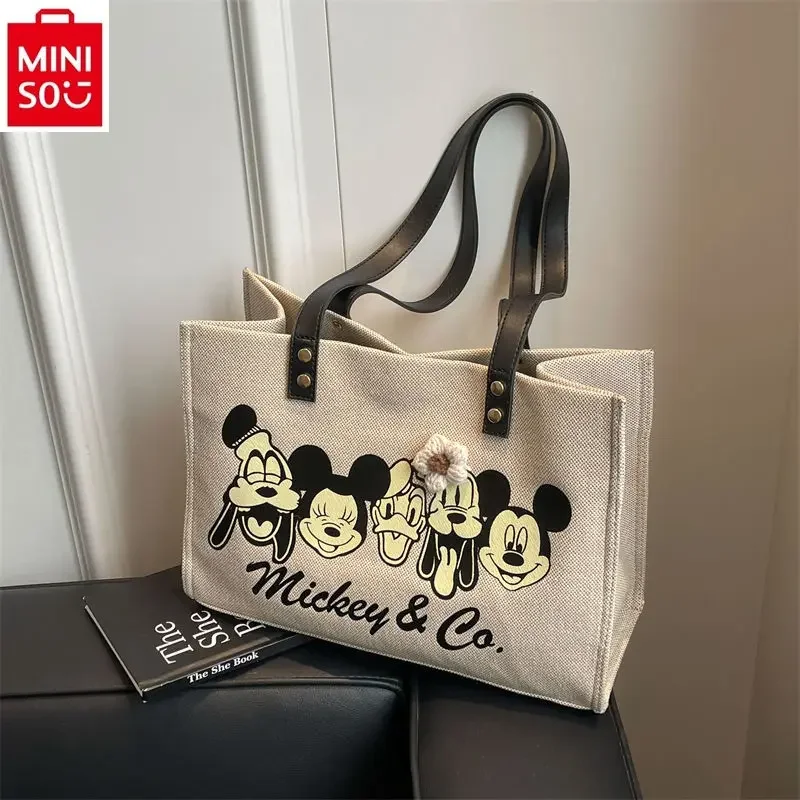 MINISO Disney Mickey Donald Duck Family Fashion Casual Tote Bag Women\'s Large Capacity Sweet Lightweight Handbag