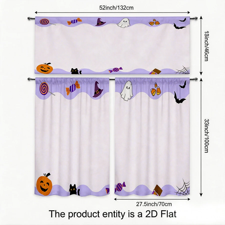 Halloween Fall Kitchen Curtains, Scalloped Pumpkin, Digital Print, Kitchen Dining Room, Rod Pocket Polyester, Home Decor
