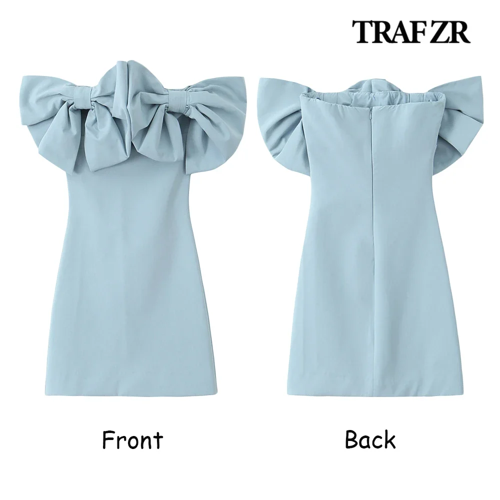 TRAF ZR High Street Mini New Gown Bandeau Strapless Vintage Fashion Summer Dresses 2024 Elegant Chic Party Dress Vestidos Mujer