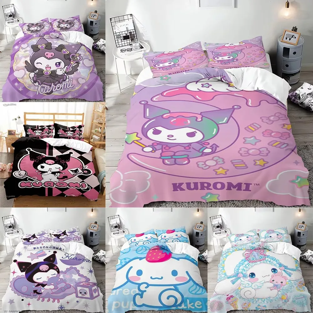 

Комплект постельного белья Kuromi Cinnamoroll, пододеяльник, пододеяльник, подушка, Детские комплекты из 2-3 предметов, размер для взрослых и детей