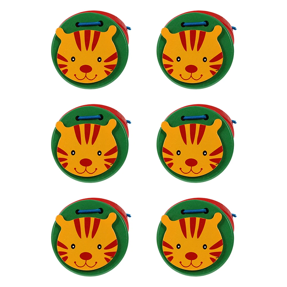 Castañuela Musical con patrón de dibujos animados para niños, instrumentos de percusión creativos seguros para educación temprana, diseño divertido, 6 uds.