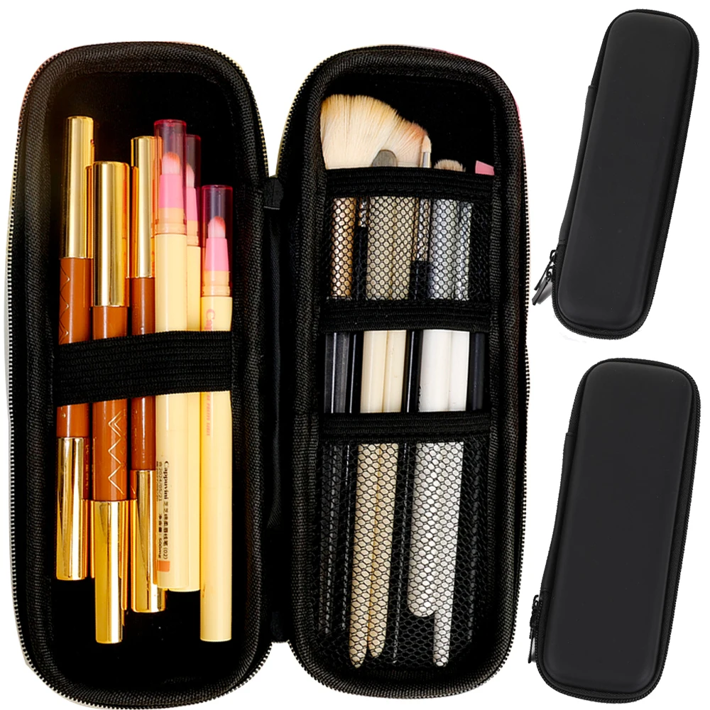 1-2 Pcs Black Makeup Brush Storage Bag Double Zipper Makeup Brushes Case Minimalist Waterproof Travel Brush Holder Makeup Case