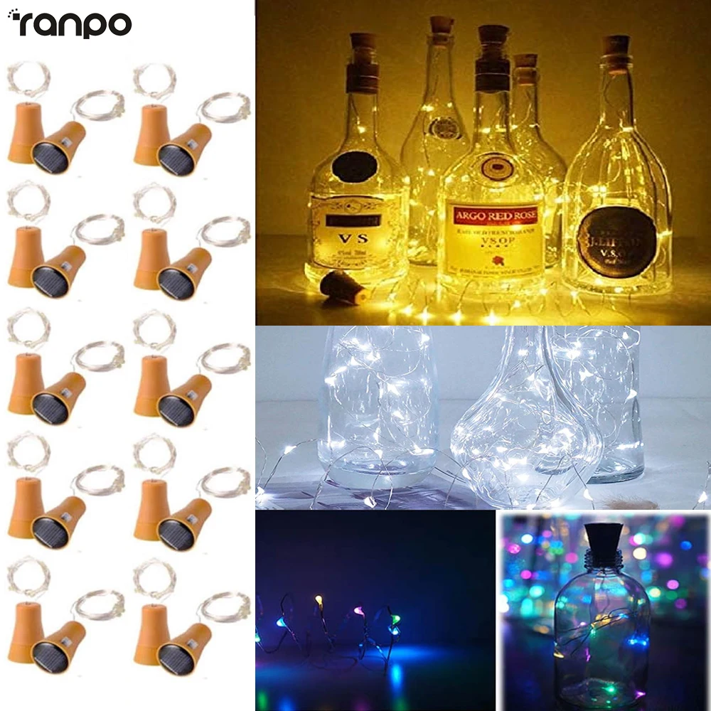 20LEDs Solar Wine Bottle String Light Solar Copper Wire Fairy Lights Cork Shape Christmas Lamp For Wedding Party Garden Decor