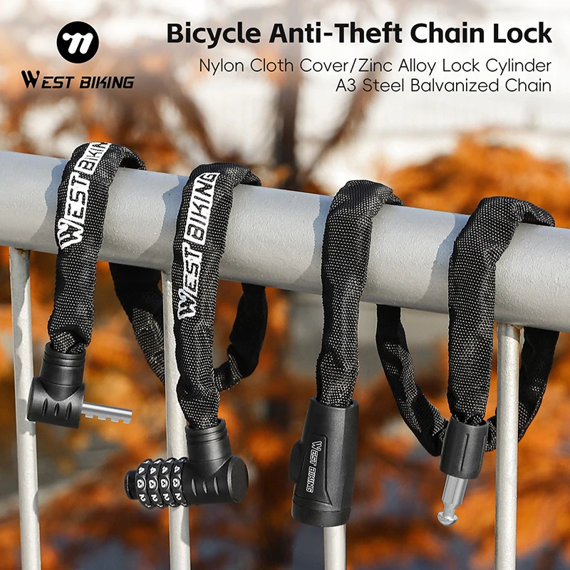 

WEST BIKING Bicycle Chain Lock Door Anti-Theft Locks Scooter Electric Bike Safety Password/Key Lock MTB Road Bike Accessories