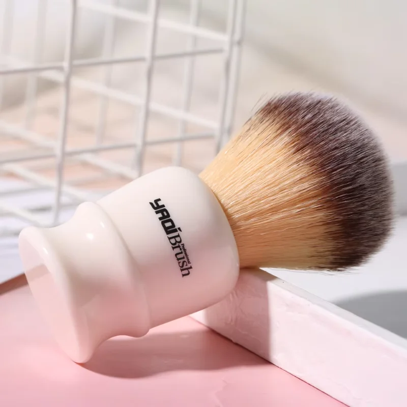 2026 Upgrade！YAQI 22mm White Handle Yellow Synthetic Hair Knot Men Wet Shaving Brush