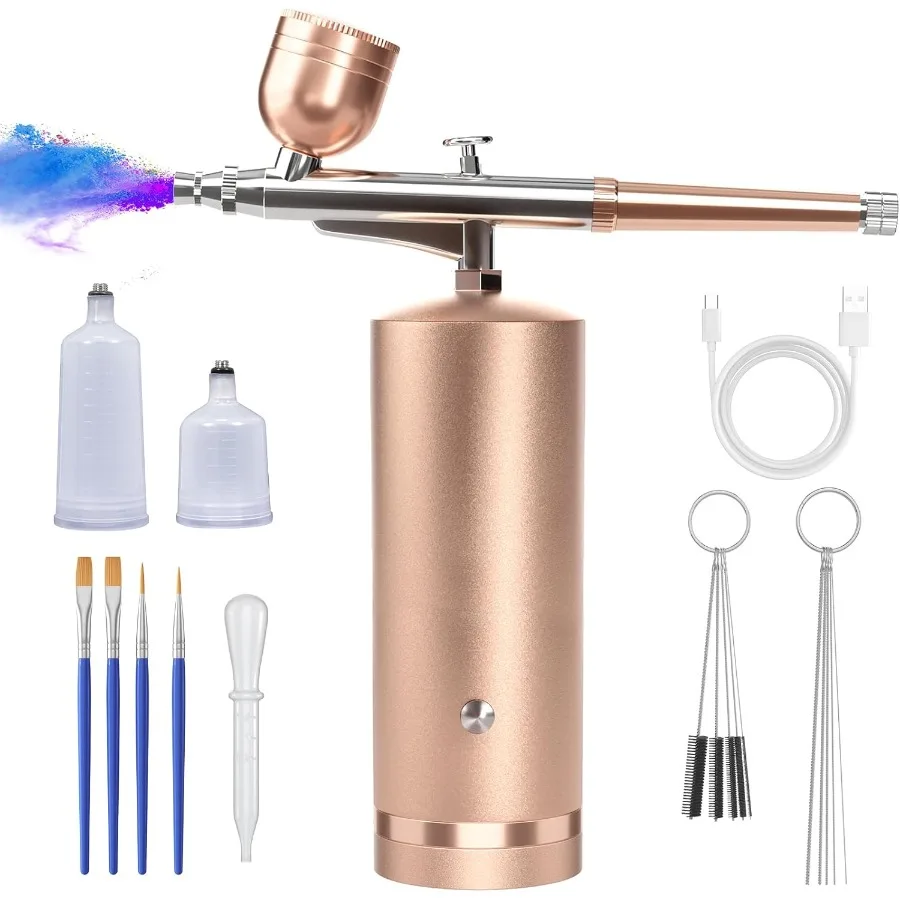 

Cordless Rechargeable Airbrush Kit with HighPressure Compressor for Nail Art Makeup Cake Decorating and Fine Painting 48PSI Non