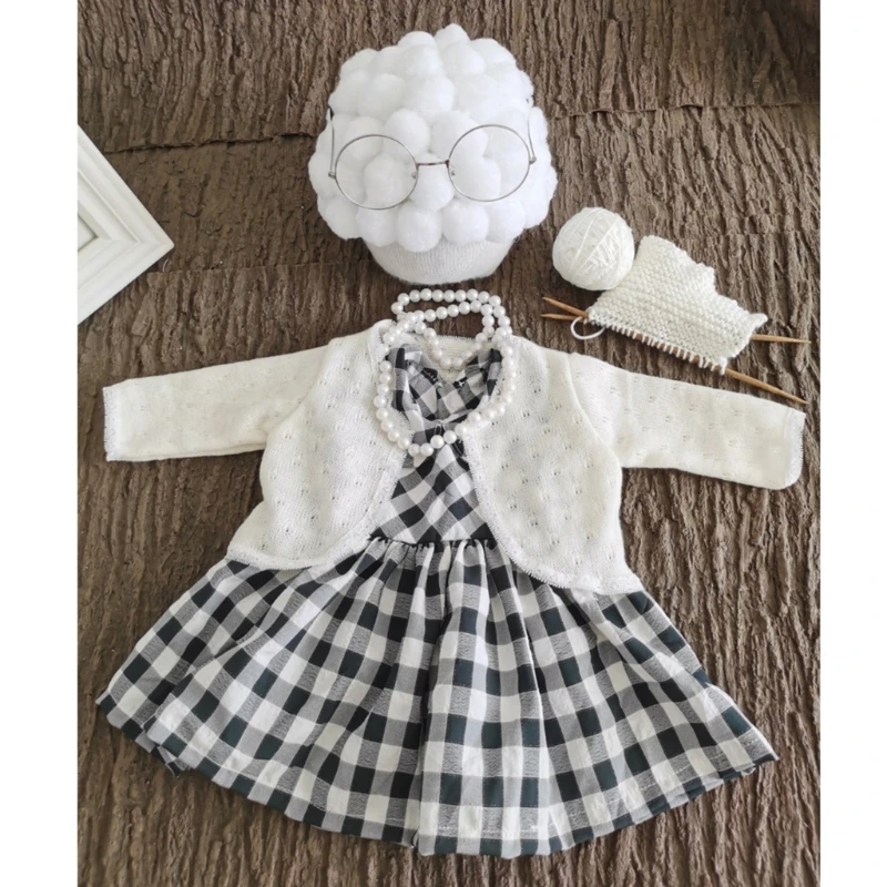 Conjunto ferramentas para fotografia bebê menina, cabelo falso, colar, vestido, suéter, crochê