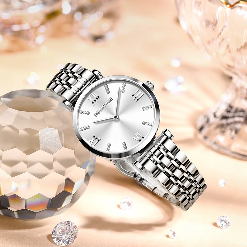 ROMITIME Relógio Feminino Luxo Elegante Tendência Simples À Prova D 'Água Certificação Original Relógio de Pulso de Quartzo de Aço Inoxidável