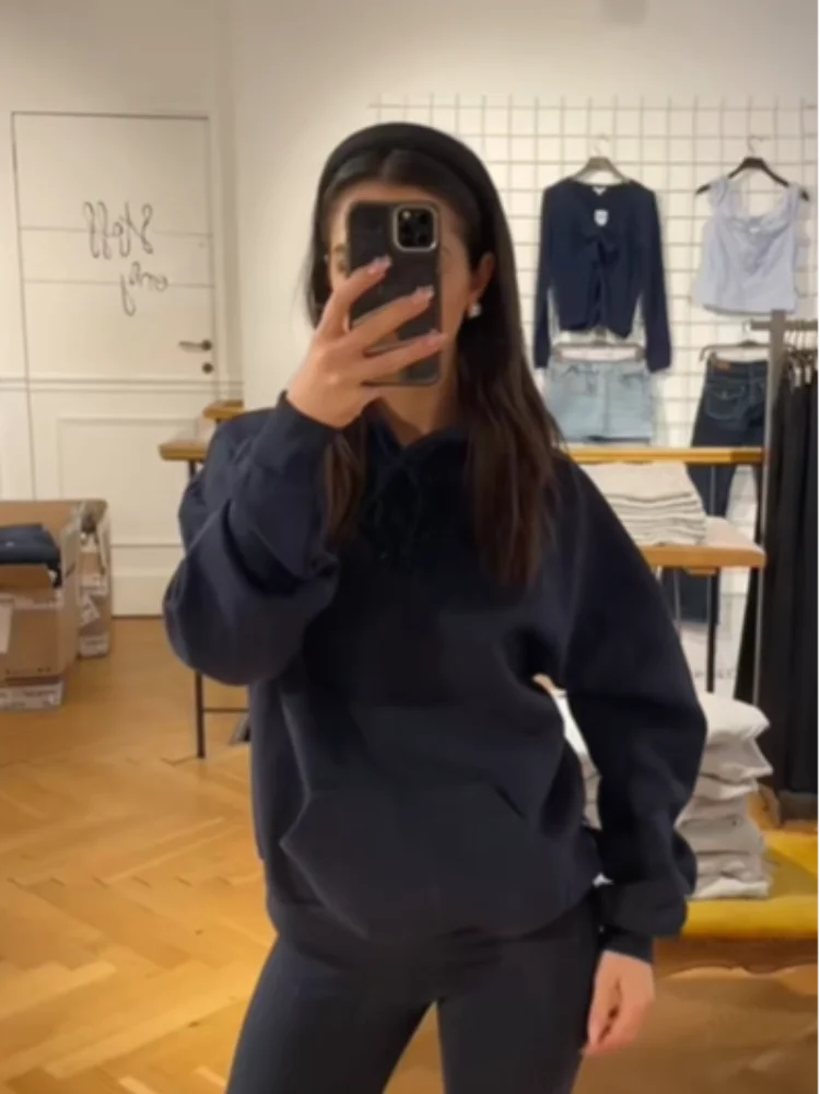 شيك الترتر زاوية نمط قناع السترة للنساء العصرية طويلة الأكمام فضفاضة Sweatsuit 2025 جديد سيدة الخريف الشتاء معاطف القمم #1