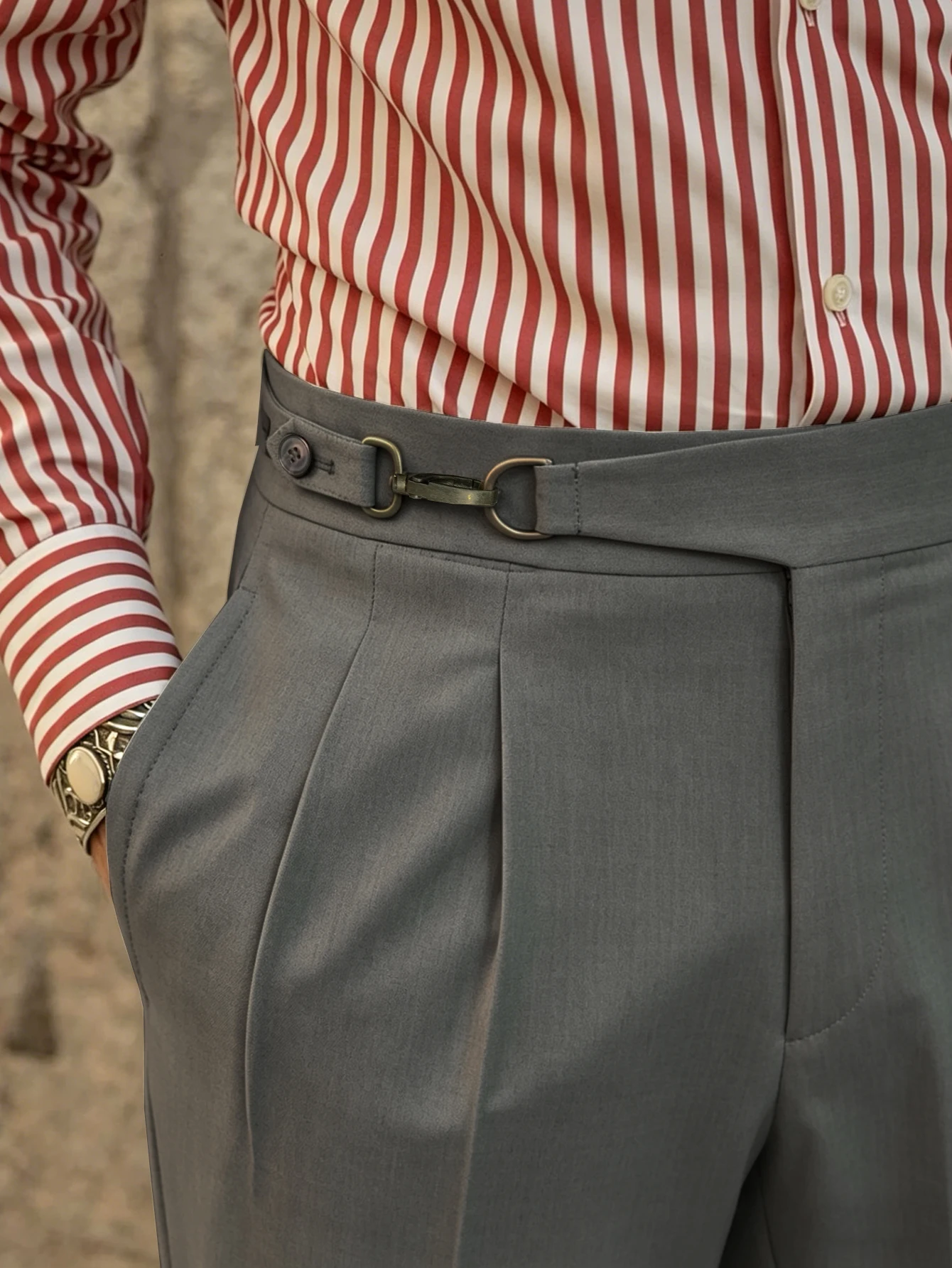 2026 Spring Summer Italian Naples Elegant High Waist Suit Pants Men Solid Woven Loose Straight Leg Commuter Trousers
