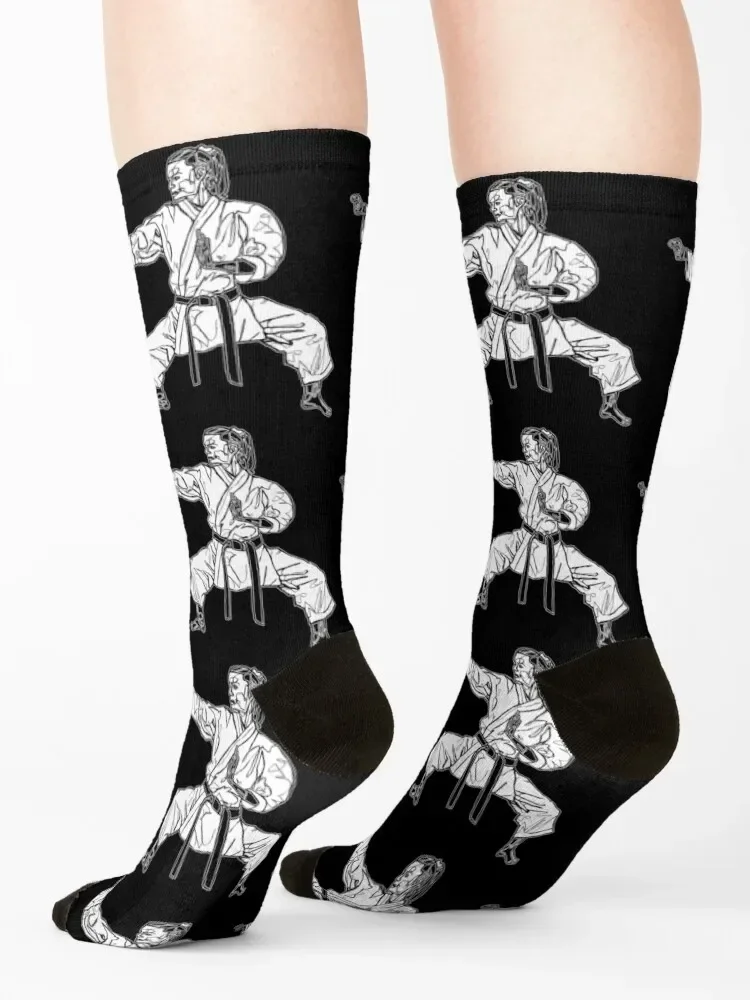 Karate Karateka Kata Drawing, Black Belt MMA Socks Sports with print anime sport Socks For Girls Men's