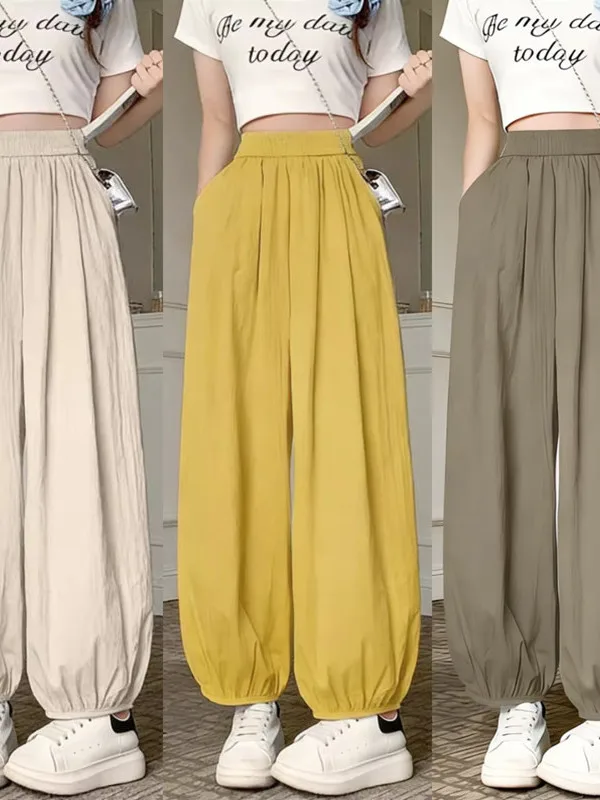 Ice Silk Quick Dry Harlan Pants Loose Slimming Summer New Korean Version Covering Meat Loose Nine Points Women Lantern Pants
