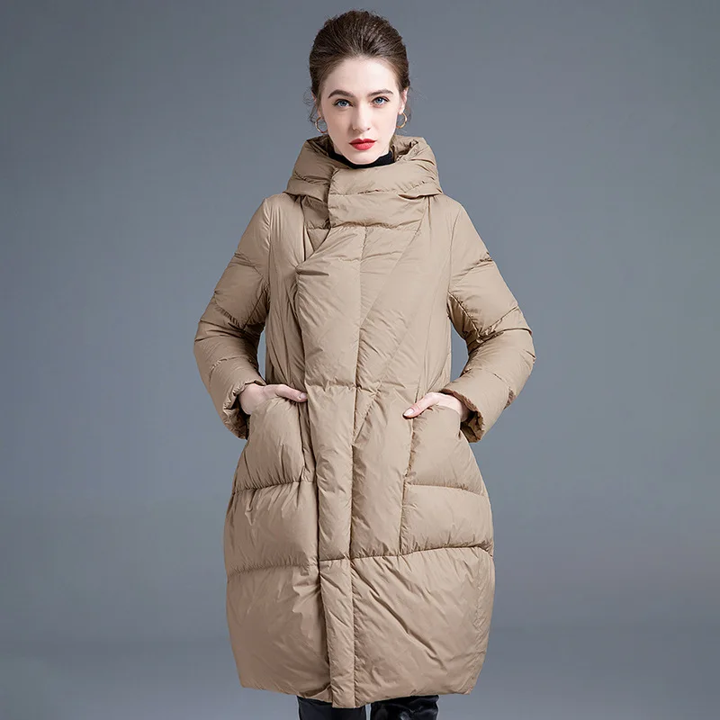 Women's Mid-Length Down Jacket Autumn Winter Puffer Jacket New Hooded Design Cold-Resistant Large Pockets Warm Coat High Quality