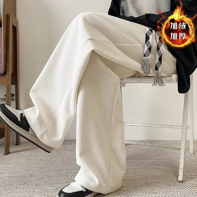 

Wide-leg Pants for Men in Autumn Winter Heavyweight Sweatpants American High Street Loose Large Size Plus Velvet Casual Trousers