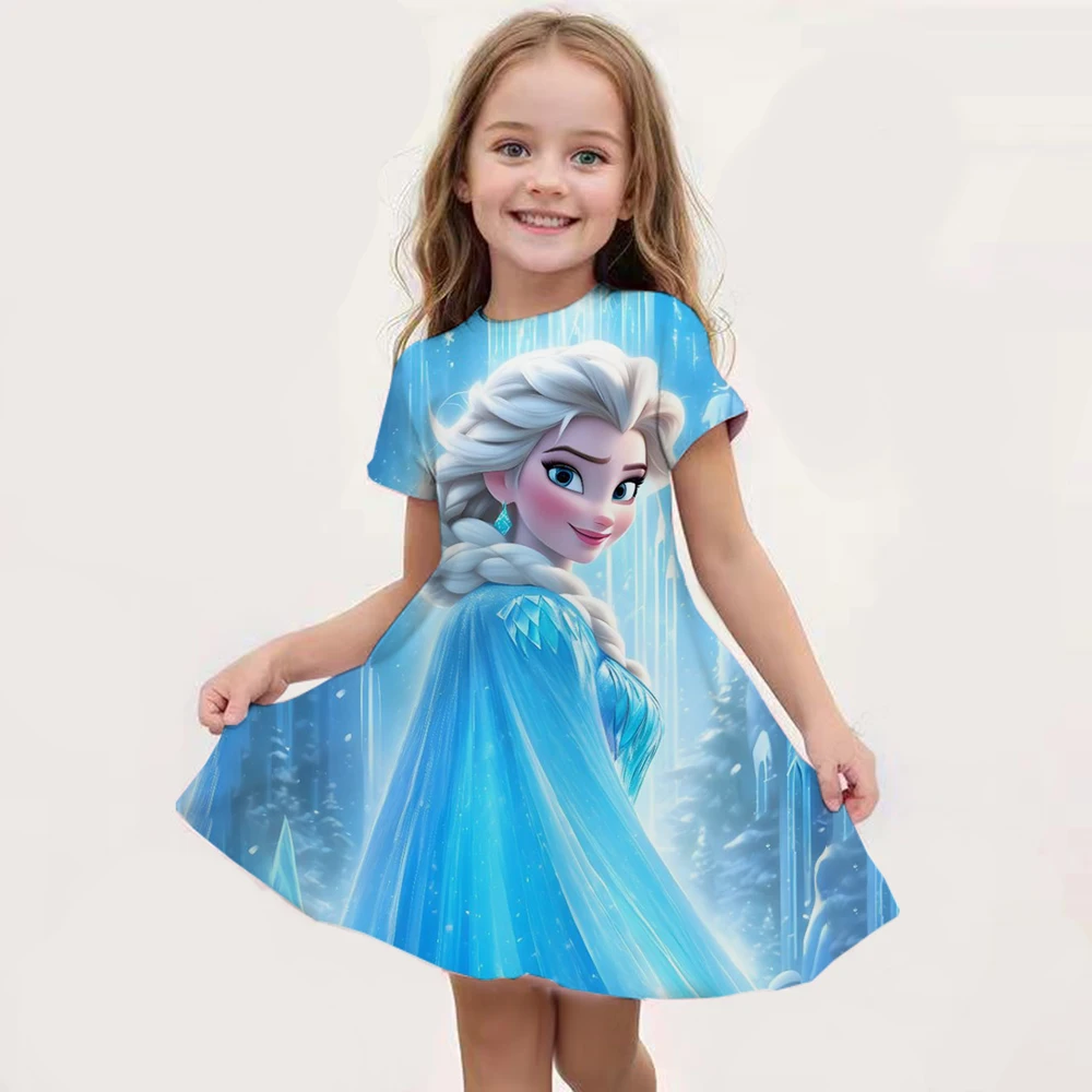 Cartoon Frozen Disneyland Trip Casual Dress for Little Girl Soft Princess Frock Kid Elsa Print Snow Queen A Line Odzież letnia