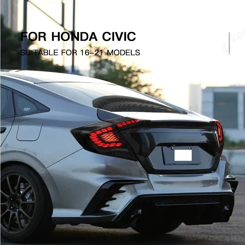 مجموعة مصابيح خلفية لـ 2016 2017 2018-2021 Honda Civic 10 سيدان LED المصابيح الخلفية مجموع أضواء الخط أضواء الفرامل أضواء عكسية