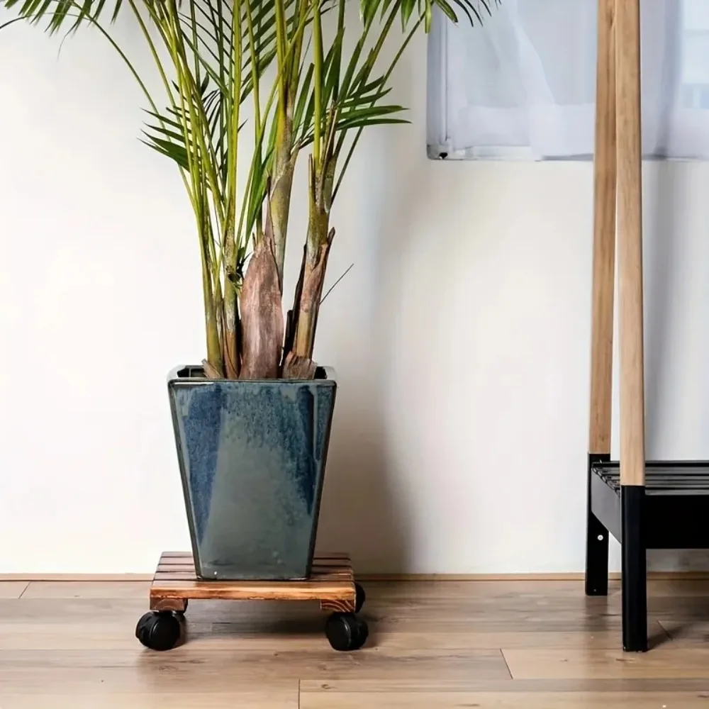 2026New High Quality Flower Pot Base Practical Lightweight Movable Universal Wheels Solid Wood Material Multi functional