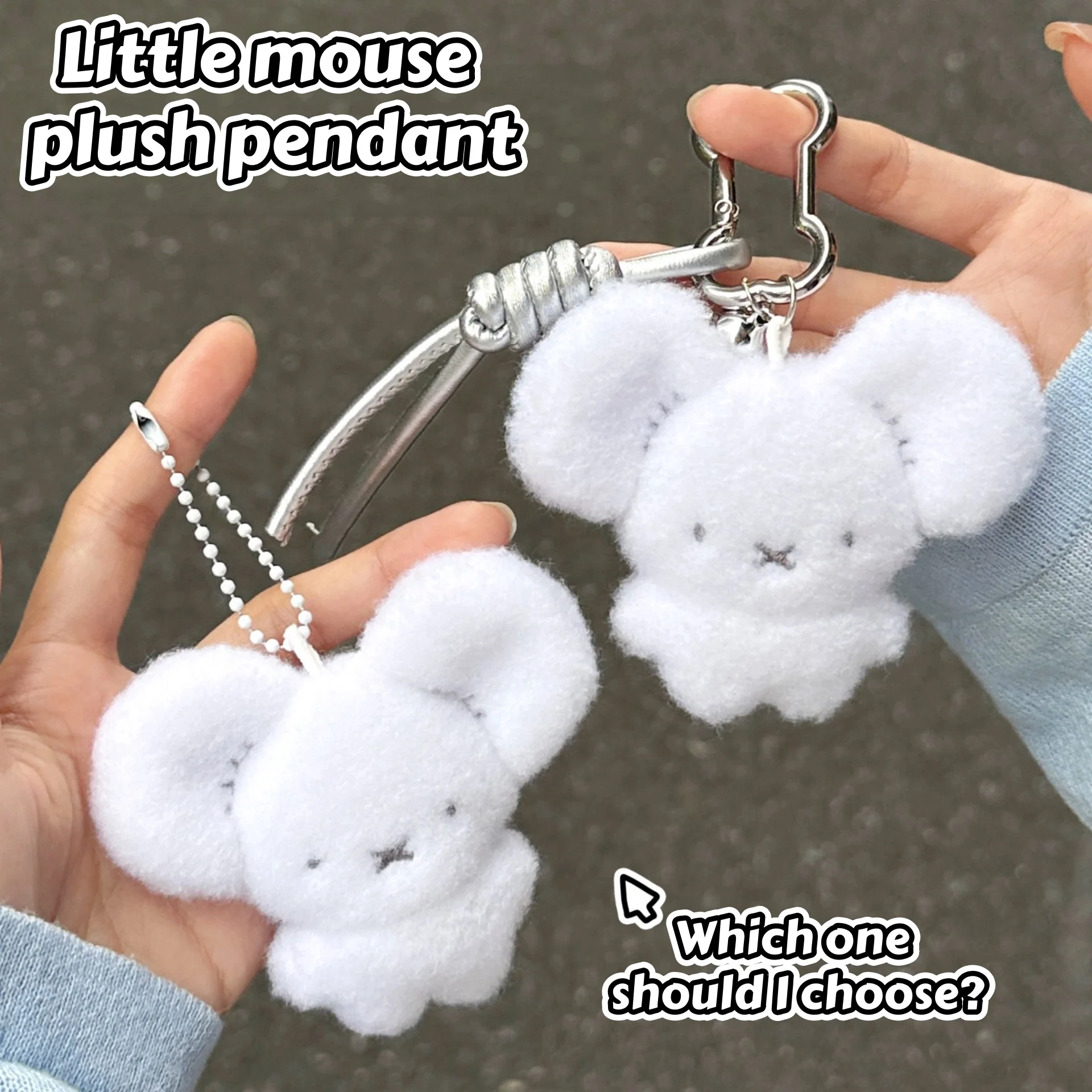 Cute White Little Mouse Plush Bag Charm, Soft Big‑Ear Mouse Doll Keychain, Holiday Gift