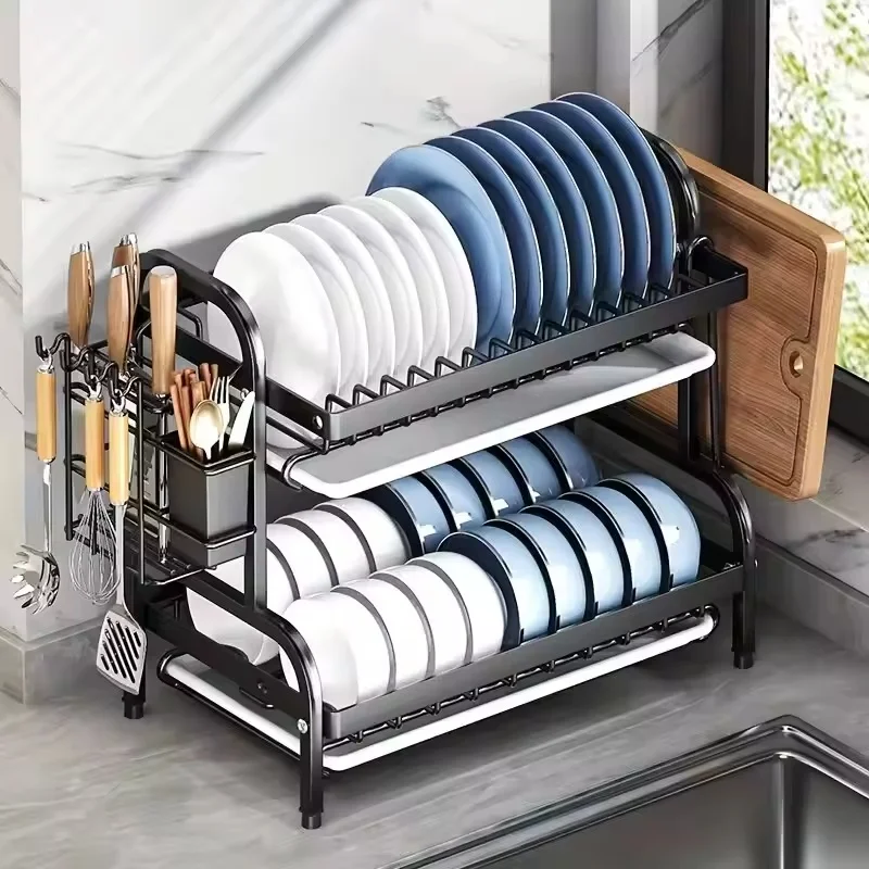 Dish Drying Rack 3-Tier Compact Kitchen Dish Rack Drainboard Set Large Rust-Proof Dish Drainer with Utensil Holder Kitchen Racks
