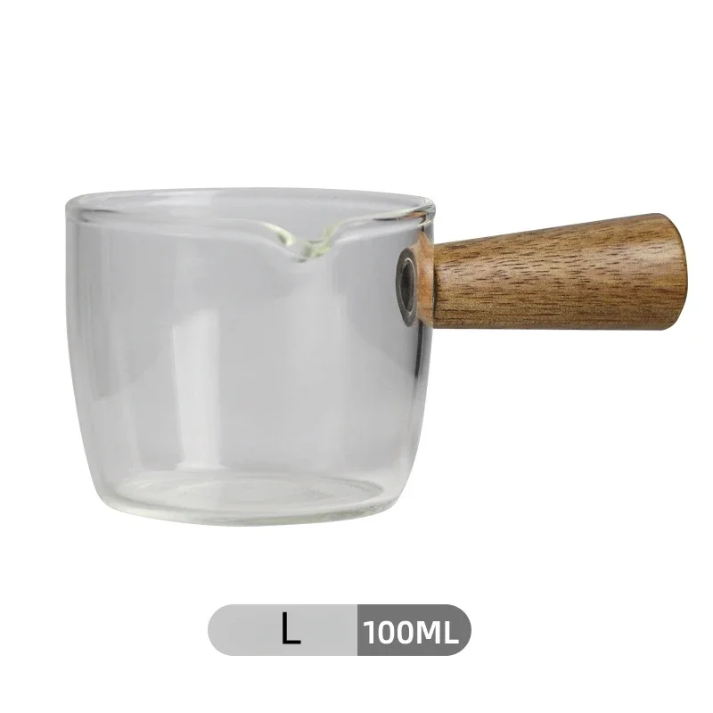 Tasses en verre à bouche unique avec poignée en bois, tasse à mesurer pour expresso, lait, café concentré, boissons de bain