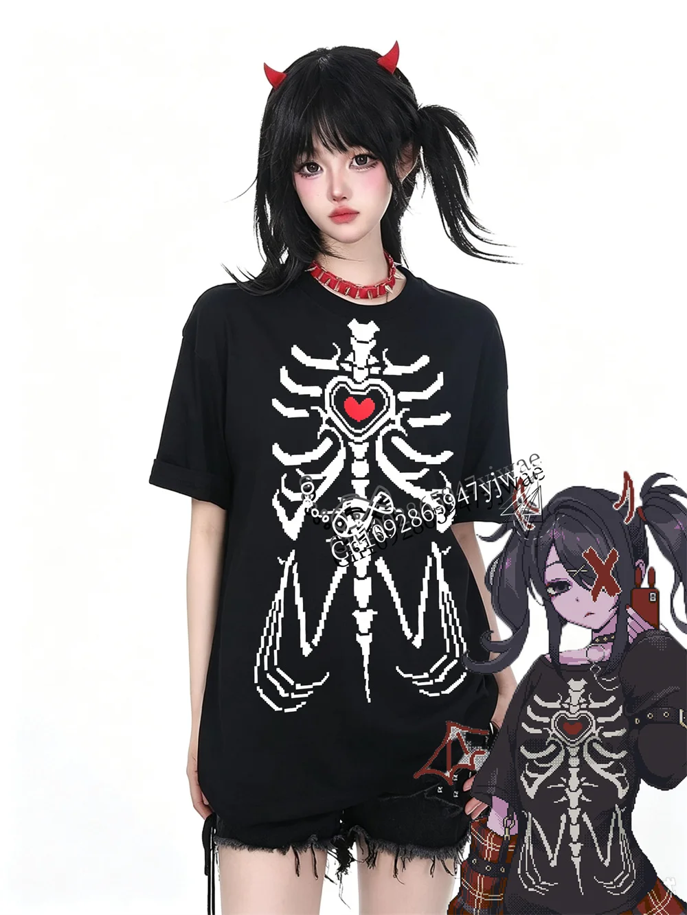 Need Streamer Overload Ame chan Dark Punk Same T-shirt Halloween Costume Round Neck Casual T-shirt Women's T-shirt Top