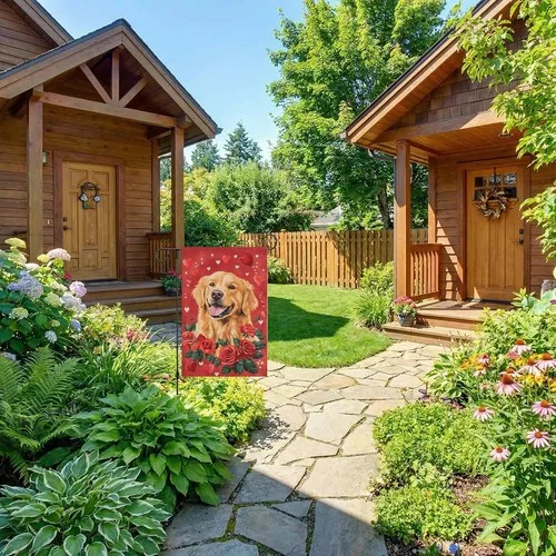 Golden Retriever Valentine's Day Garden Flag, Double-Sided Linen, 12 x 18 XXQ