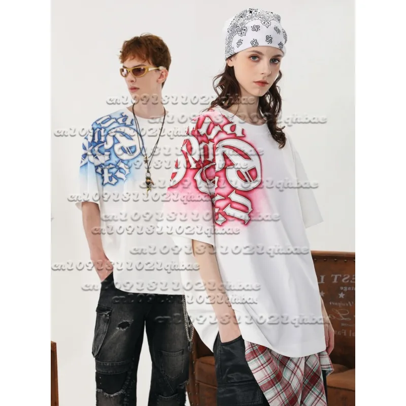 

Summer New T-shirt with Asymmetrical 3D Printing Letters, Loose and Breathable Quick Drying Top, Trendy