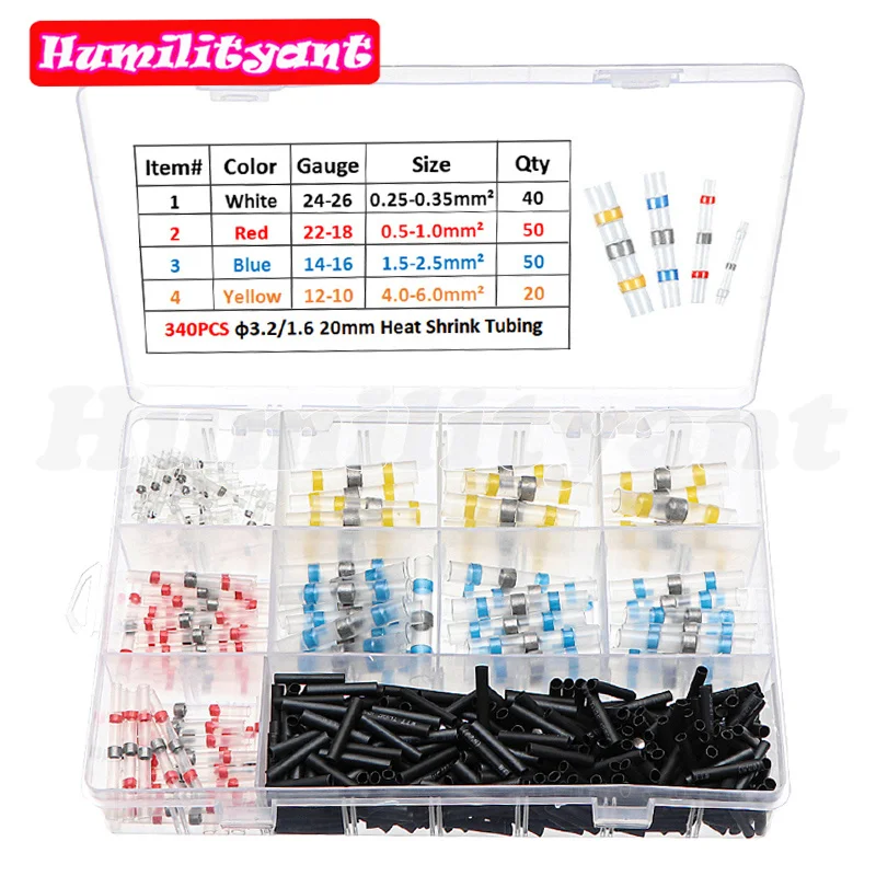 

500Pcs Solder Seal Connectors Heat Shrink Butt Crimp Terminals Waterproof Wire Cable Splice Kit