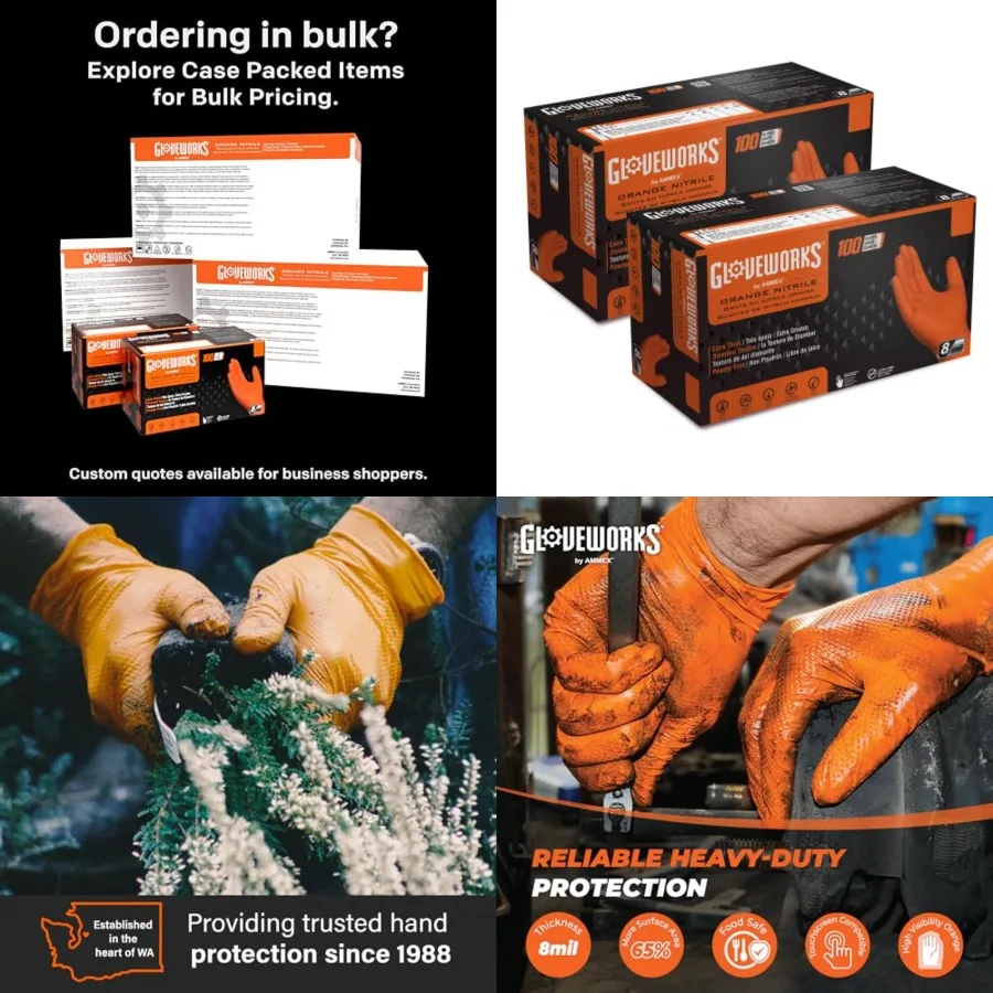 

8 Mil Orange Nitrile Disposable Gloves Heavy Duty Industrial RDT for Mechanic and Automotive es 00