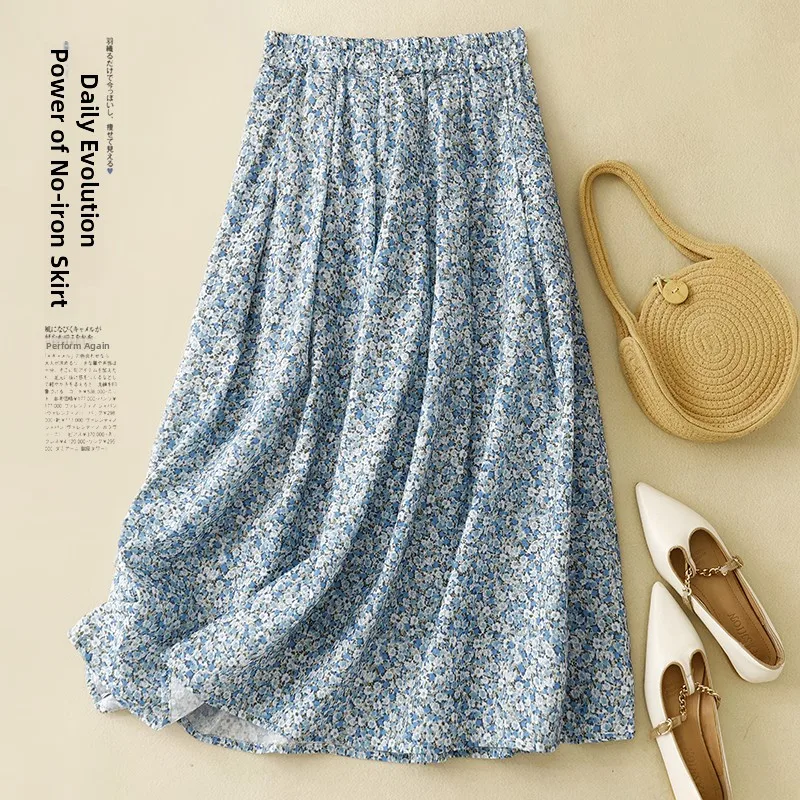

Casual Floral Print Large Size Half-length Skirt Versatile Loose Fit Spring Summer New Style for plus Size Women Bamboo Charc...