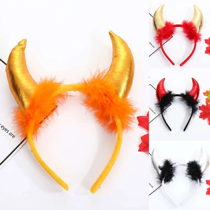 Halloween Decor Ox Horn Glitter Headband Movie Evil Hair Hoop Gothic Cosplay Party Costume Headpiece