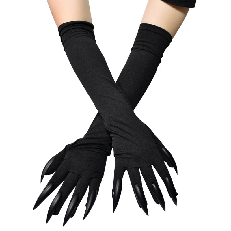 

Punk Ghost Gloves Elbow Length Long Nail Gloves Stretchy Sleeves Halloween Claw Gloves Cosplay Costume Accessories