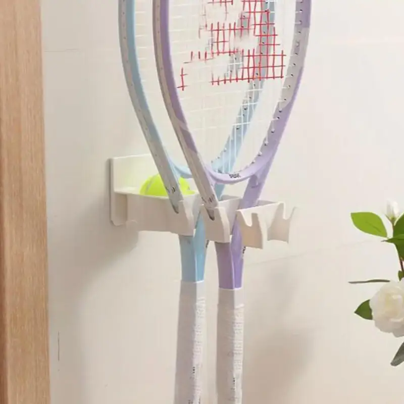 Wall Mounted Badminton New Racket Holder Punch Free 3-Slots Tennis Racket Hanger With Ball Storage Storage Rack Tennis
